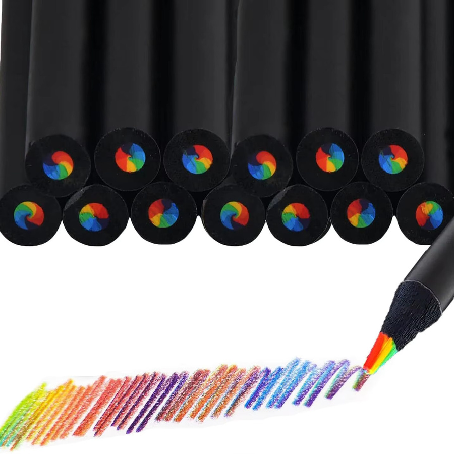 Regenbogenstifte aus Holz mit 7-in-1 Mehrfarbenkern für DIY-Handwerk und Kunstzeichnungen, Mehrfarbig - Bild 3