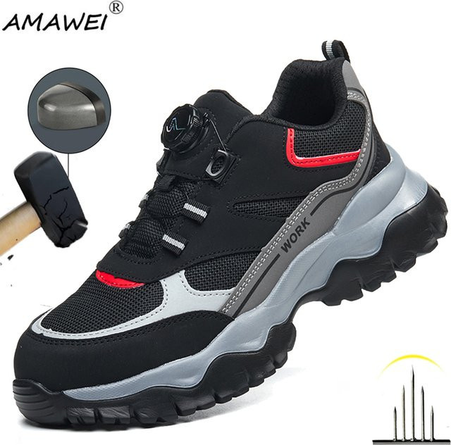 Arbeitsstiefel für Herren mit Drehschnalle, unzerstörbare Sicherheitsschuhe mit Stahlkappe und pannensicherer Sohle, rutschfest, Farbe: Schwarz - Bild 1