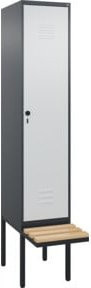 C+P Spind Classic PLUS Garderobenschrank mit Sitzbank, 1 Abteil, B/T/H: 212,0 x 40,0 x 81,5 cm, Sicherheits-Drehriegel und 4 Garderobenhaken, Farbe: Grau - Bild 1