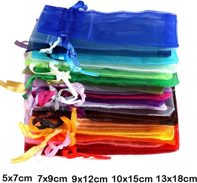 Bunte Organza-Geschenktüten mit Kordelzug für Partys, Hochzeiten und Schmuckverpackungen, Mehrfarbig - Bild 1