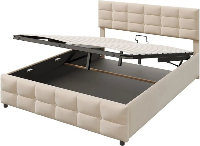 okwish Polsterbett mit Hydraulik in Beige, B/T/H: 180 x 200 x 183,5 cm - Bild 1