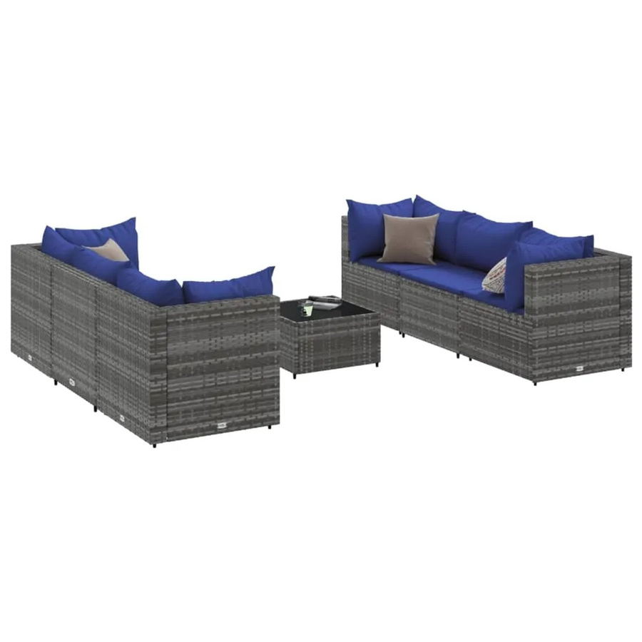 vidaXL 7-tlg Garten-Lounge-Set in L-Form aus grauem Poly-Rattan mit Kissen und Couchtisch - Bild 2