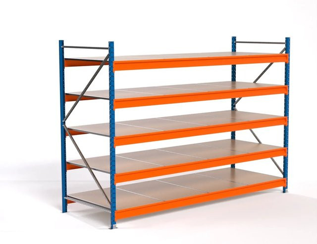 PROREGAL Industrie Weitspannregal MAXIMUS PRO Lagerregal mit 5 Spanplatten-Fachböden, Blau/Orange, H x B x T: 200 x 275 x 100 cm - Bild 1