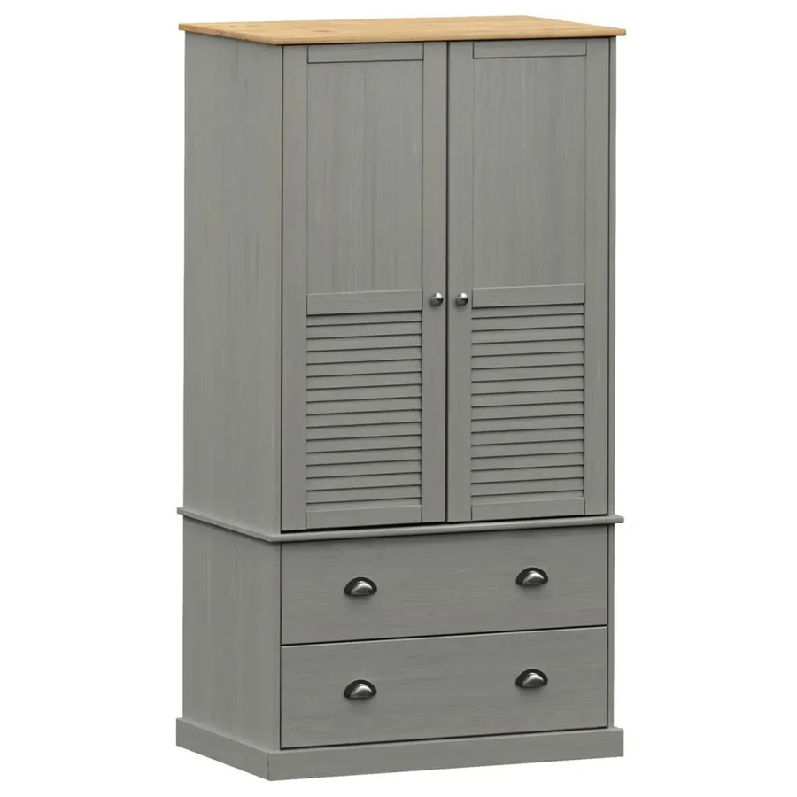 vidaXL Kleiderschrank VIGO Grau aus Massivholz Kiefer mit integrierten Schubladen, B/T/H: 90 x 55 x 176 cm - Bild 2