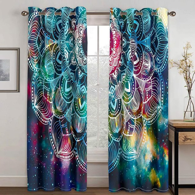 Semitransparenter Fenstervorhang mit 3D-Muster im Zen-Boho-Design, Mehrfarbig, B: 100 cm, H: 130 cm - Bild 1