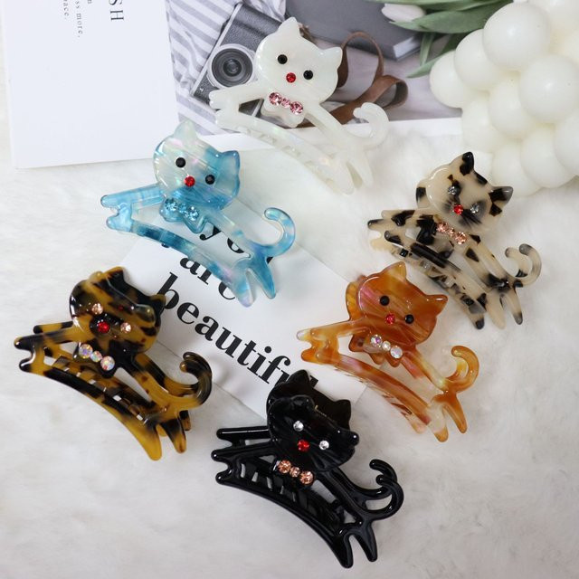 Haarclip Acetat, 6 cm, Strass, Hai, Katze, Maus, Unisex - Bild 1