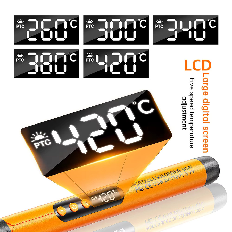Aideepen USB Digitaler Lötkolben mit Display, Typ-C-Schnittstelle und Fünf-Temperatur-Schalter, 260-420 ℃ - Bild 4