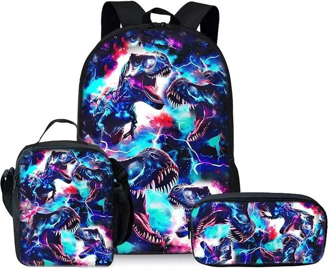 BAOERYE Dreiteiliges Rucksack-Set mit Dinosaurier-Motiv für Kinder in Multicolour - Bild 1