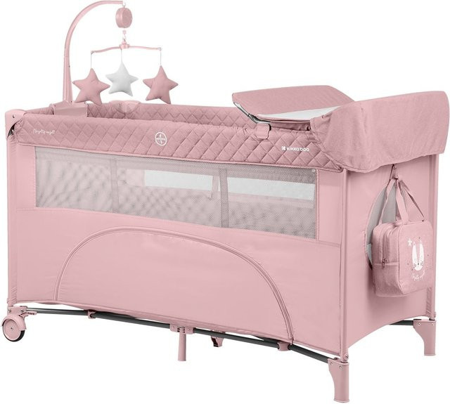 Kikka boo Reisebett Nighty Night mit 2 Ebenen, Spielbogen, 2 Rädern und Wickelauflage in Pink - Bild 1