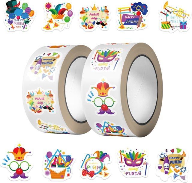500 Stück Purim jüdische Festival-Rollenaufkleber mit 10 verschiedenen Mustern in Multicolor für DIY-Dekorationen von Gepäck und Wasserbechern - Bild 1