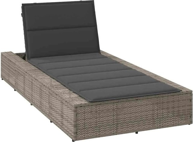 vidaXL Sonnenliege aus grauem Poly-Rattan mit verstellbarer Kopfstütze und schwebender Auflage - Bild 1