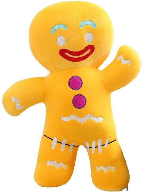 Weihnachts-Lebkuchenmann Kissen als dekoratives Plüschtier in Gelb, Durchmesser: 30 cm - Bild 1