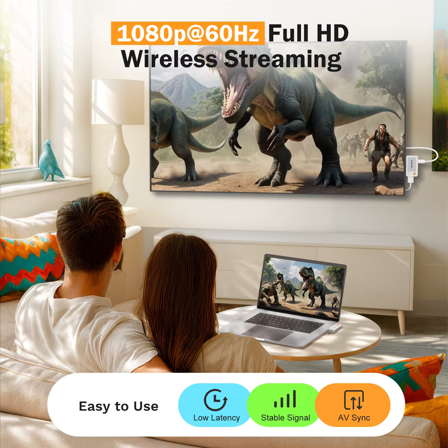 Lemorele Typ-C zu HDMI Wireless Sender und Empfänger Set, 1080P Video Transceiver Wireless Extender Kit in Weiß, Reichweite 50m - Bild 3