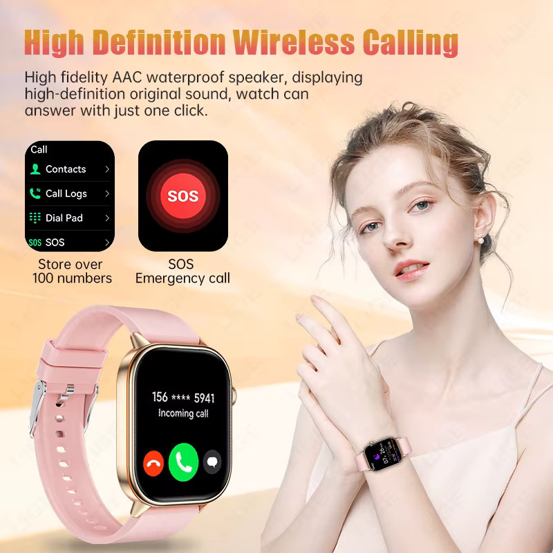 LIGE Smartwatch für Android und iOS mit 2,01 Zoll HD-Bildschirm, GPS, Herzfrequenzmessung, Bluetooth-Anruffunktion, Kompass und IP68 Wasserdichtigkeit in Pink - Bild 2