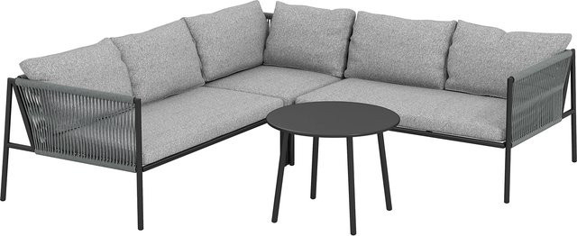 Outsunny Polyrattan Gartenmöbel Set mit Eckstuhl, zwei einarmigen Stühlen und abnehmbarem Couchtisch in Dunkelgrau - Bild 1