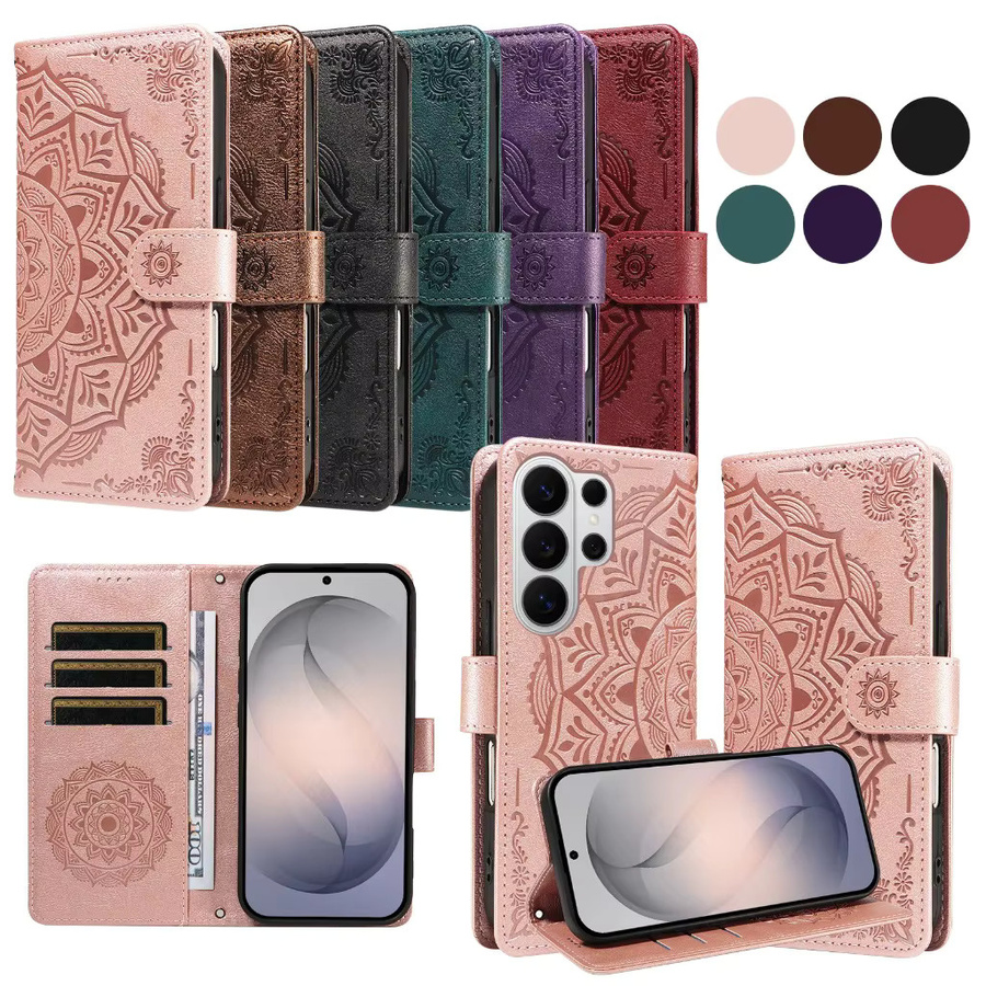 Mandala Brieftasche Handyhülle aus geprägtem PU-Leder für Samsung Galaxy S26 Ultra S25 Edge S24 S23 S22 Plus S21 S20 FE A57 A37 A17 A07 in Rot - Bild 4