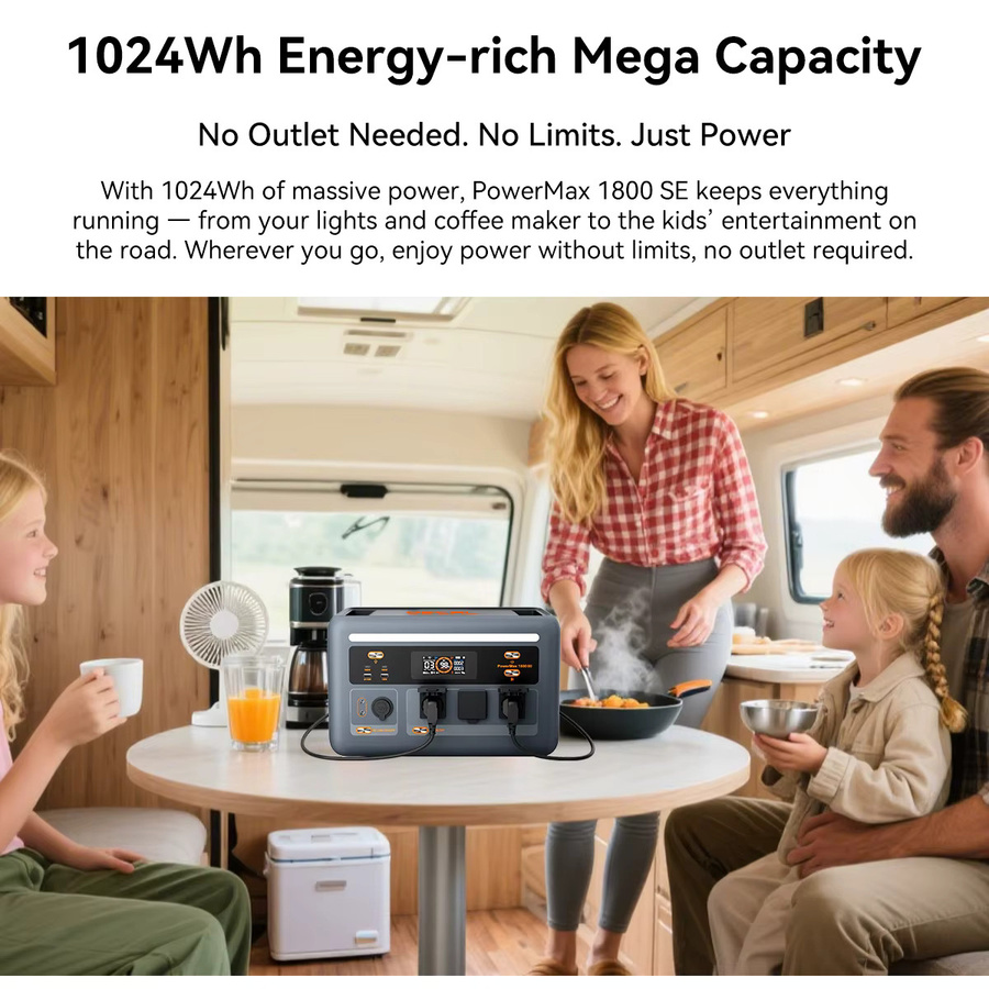 Oscal Powermax 1800SE Tragbare Powerstation mit 1024Wh Kapazität, 1800W Dauerleistung und 2400W Spitzenleistung, LiFePO4-Akku, Farbe: Grau - Bild 6