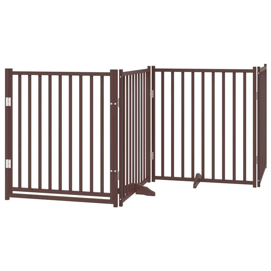 vidaXL Hundetor aus Tannenholz, 4-teilig faltbar mit Tür, Farbe Braun Eiche, Breite: 320 cm - Bild 2