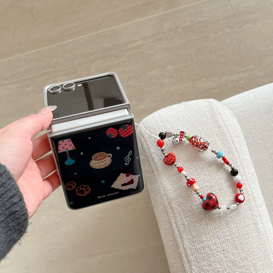Kawaii Handyhülle mit Kette für Samsung Galaxy Z Flip 7 6 5 4 3 im Koreanischen Kuchen-Kaffee-Glanz-Design - Bild 5