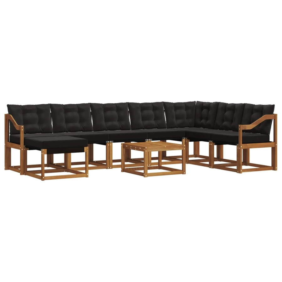 vidaXL Outdoor-Sofagarnitur 9-teilig aus Akazienholz und Textilene in Schwarz und Natur mit UV-beständigen Kissen - Bild 2