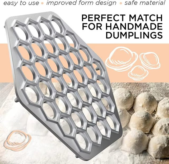 Metallische Pelmeni Knödelform in Silber, 37-Loch Gebäckpresse und Ravioli-Herstellungsform für Teig, Durchmesser: 24,5 cm - Bild 1