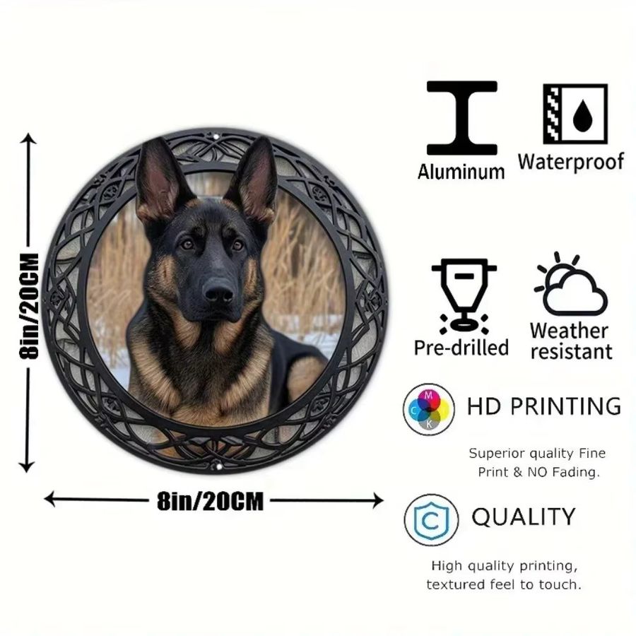 HELLOYOUNG Metallschild Deutscher Schäferhund, runde Wanddekoration aus Eisen, Durchmesser: 20 cm - Bild 2