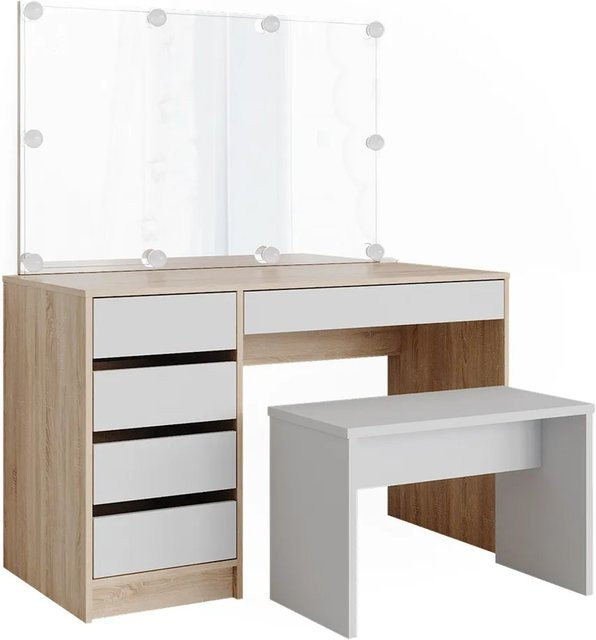 Vicco Schminktisch Sherry mit LED Spiegel, Kommode und Bank in Weiß und Sonoma, Breite: 55 cm - Bild 2