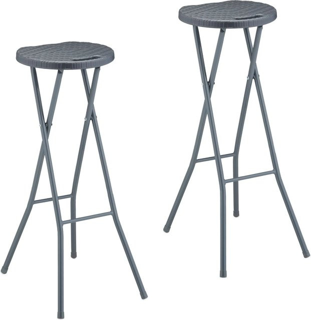 Relaxdays Barhocker 2er Set klappbar aus Kunststoff und Stahl in Grau mit Ratten-Muster, H: 80 cm, B: 34 cm, T: 45 cm - Bild 1