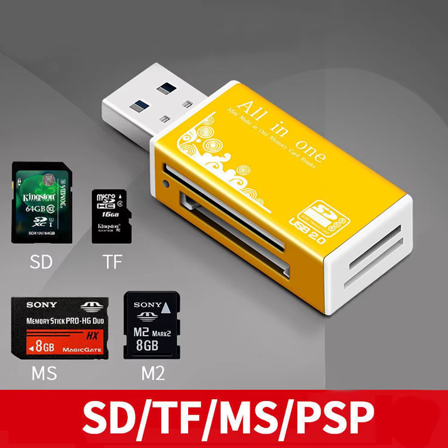 VIKEFON USB 2.0 Kartenleser mit 4 Anschlüssen für Micro SD, TF, M2, MS Pro Duo, MMC und SDHC in Schwarz mit LED-Anzeige - Bild 5