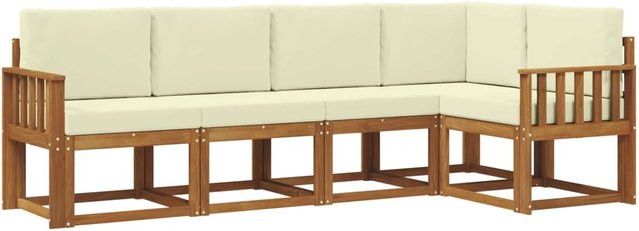 vidaXL Ecksofa Set in L-Form aus Akazienholz mit Kissen in Natur und Creme - Bild 1
