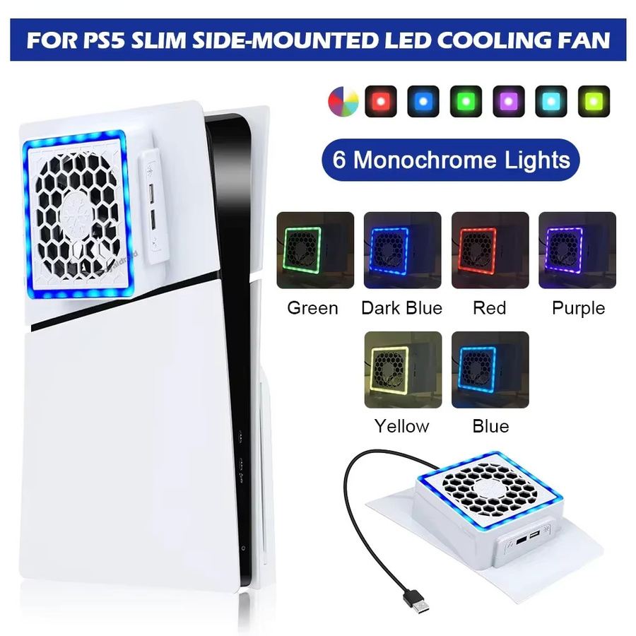 Pogopirate Seitenkühler für PS5 Slim mit LED-Beleuchtung und 2 USB-Anschlüssen in Weiß - Bild 2