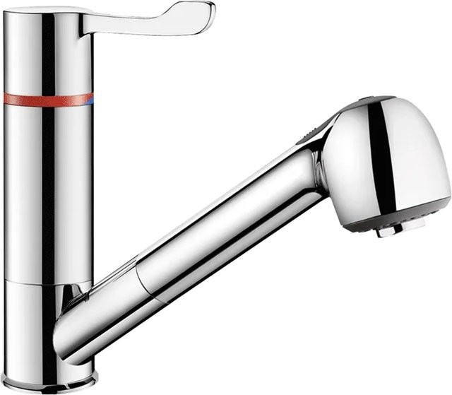 Delabie WT-Therm SECURITHERM Waschtisch-Thermostatarmatur in Chrom mit schwenkbarem Brauseauslauf und Sprayfunktion - Bild 1