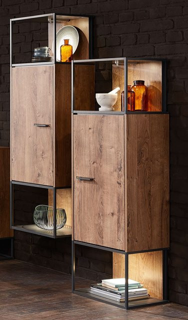 Schrank HARPER WAKEFIELD in Braun aus MDF-Nachbildung und Metall, Modern Design, H x B x T: 156 x 45 x 38 cm - Bild 1