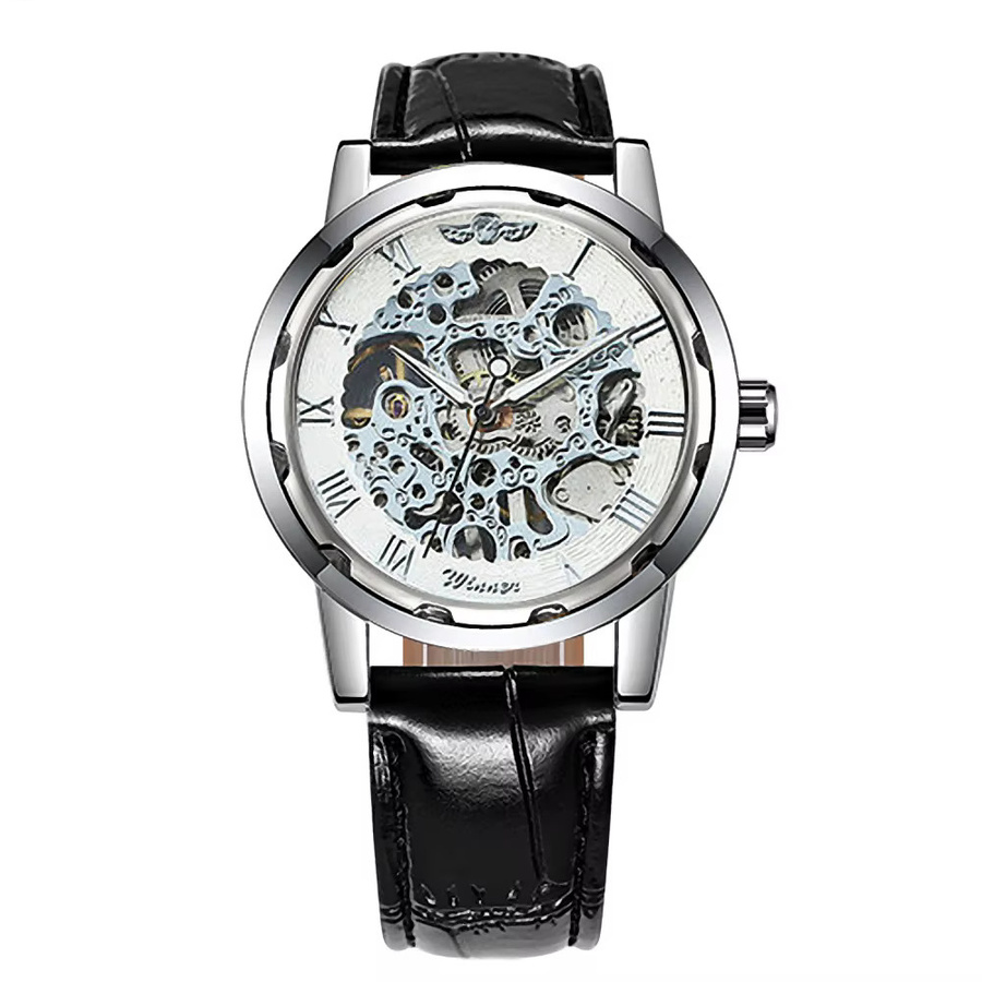 WINNER Armbanduhr, Mechanische Automatik, Leder, Herren, Weiß, Silber - Bild 5