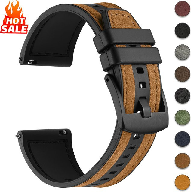 CAOWTAN Uhrenarmband Leder, Silikon, 22 mm, Schwarz, Unisex - Bild 1
