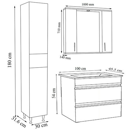 VCM Badmöbel Set Silora XL 4-tlg. in Anthrazit und Grau mit Keramik-Waschtisch 100 cm - Bild 2