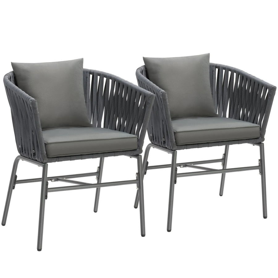 tectake Stuhlset Valeiras 2er Set mit Geflecht im Rope-Design und abnehmbaren Polyesterbezügen in Grau, B/T/H: 60 x 61 x 77 cm - Bild 3
