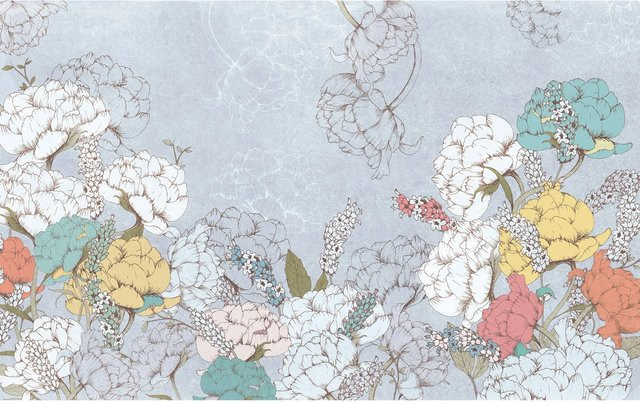 Komar Fototapete Planting Peonies in Blau, florales Vlies, Breite: 400 cm, Höhe: 250 cm - Bild 1