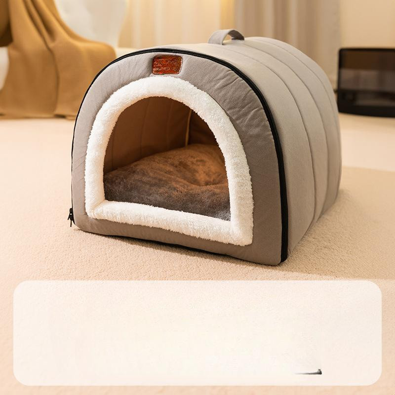 Tragbares Stepp-Haustiernest für Hunde und Katzen in Grau oder Grün, gefüttertes Höhlenbett aus Baumwolle, B/T/H: 50 x 40 x 35 cm - Bild 2