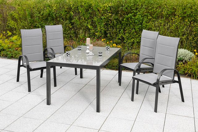 Merxx 5-teiliges Marini Esstisch-Set in Grau mit Sicherheitsglas und Aluminium, B/T/H: 150 x 90 x 72 cm - Bild 1