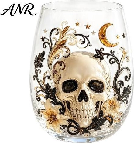 Handbemalte Fantasy Trinkgläser von Marketmo für Halloween, transparente Glaskelche mit Fledermaus, Zaubererhut, Vogelscheuche oder Krähe, 420 ml - Bild 1