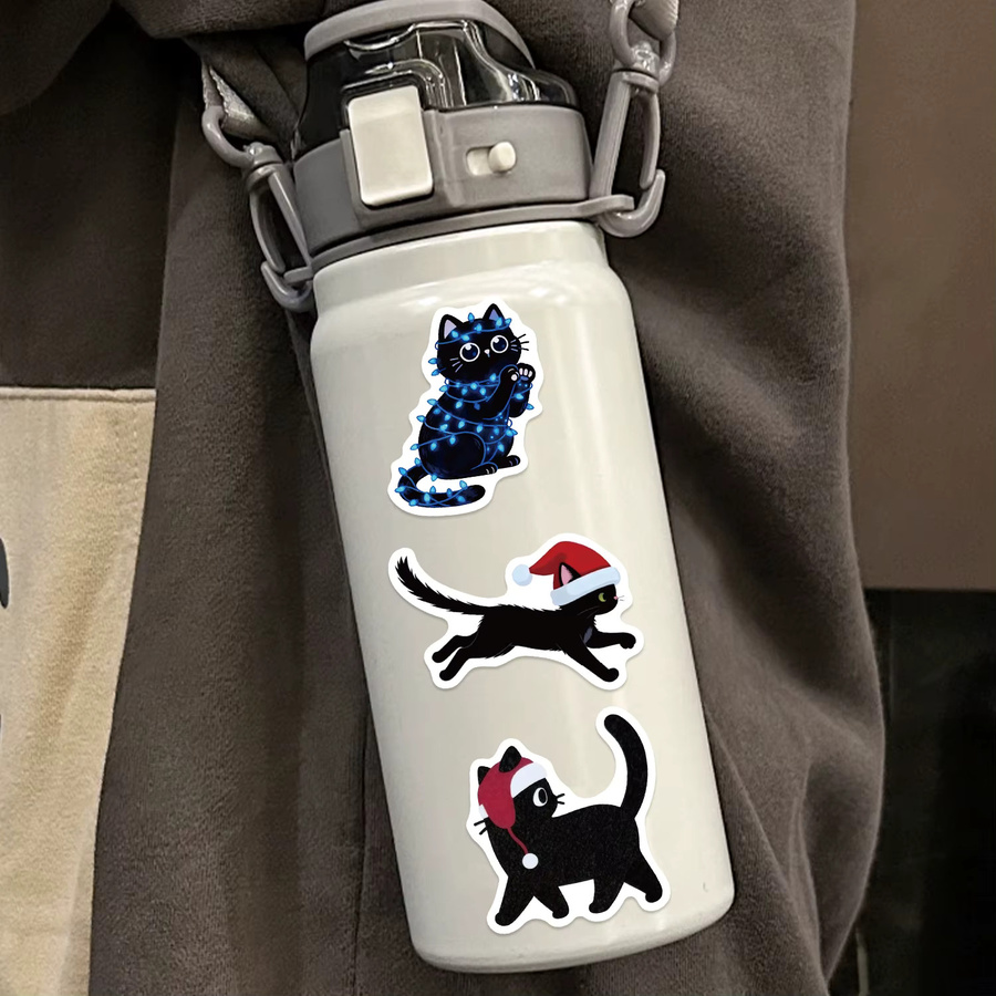 Wasserdichte Cartoon Weihnachten Schwarze Katze Doodle Aufkleber für Notebook, Gepäck und Telefon, 50 oder 100 Stück, Mehrfarbig - Bild 4