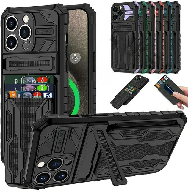 Stoßfeste Rüstungshülle für Apple iPhone mit Kickstand und Kartenfach in Schwarz und Lila - Bild 1
