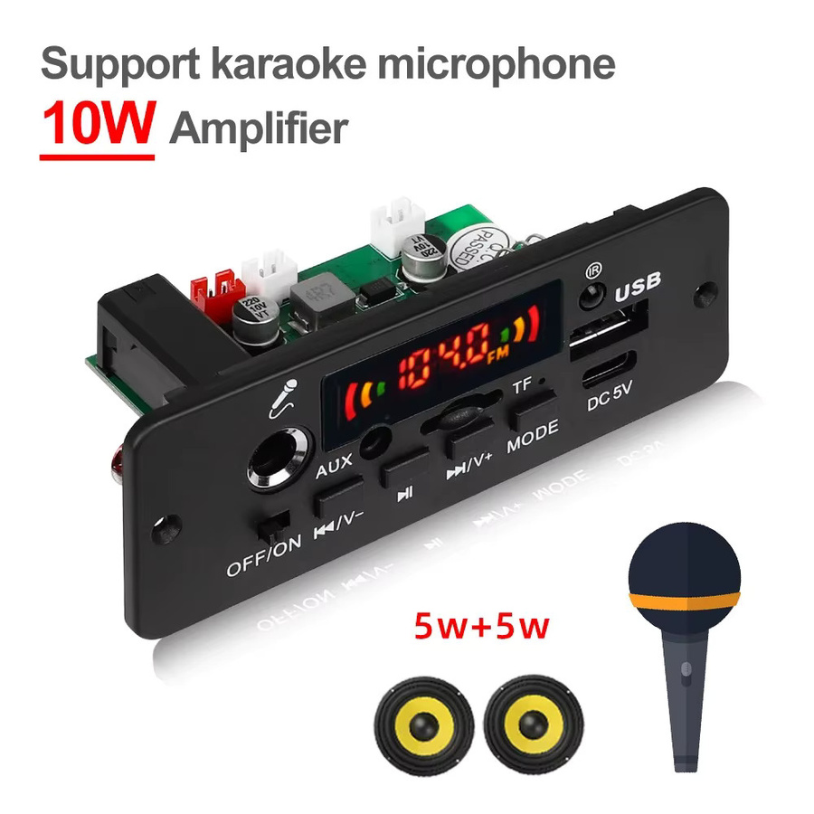 Kebidumei 10W Bluetooth 5.0 MP3 Decoder Board mit USB, FM und Mikrofon Freisprecheinrichtung in Schwarz - Bild 4
