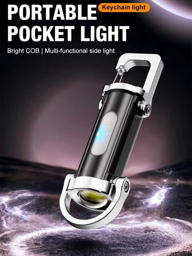 KDULIT COB-LED-Schlüsselanhänger-Licht in Schwarz, wiederaufladbare tragbare Taschenlampe mit Haken für Outdoor und Camping - Bild 7