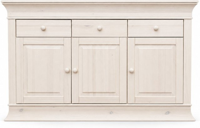 Sideboard Boston aus massiver Kiefer in Weiß im Landhausstil, Breite: 140 cm - Bild 1