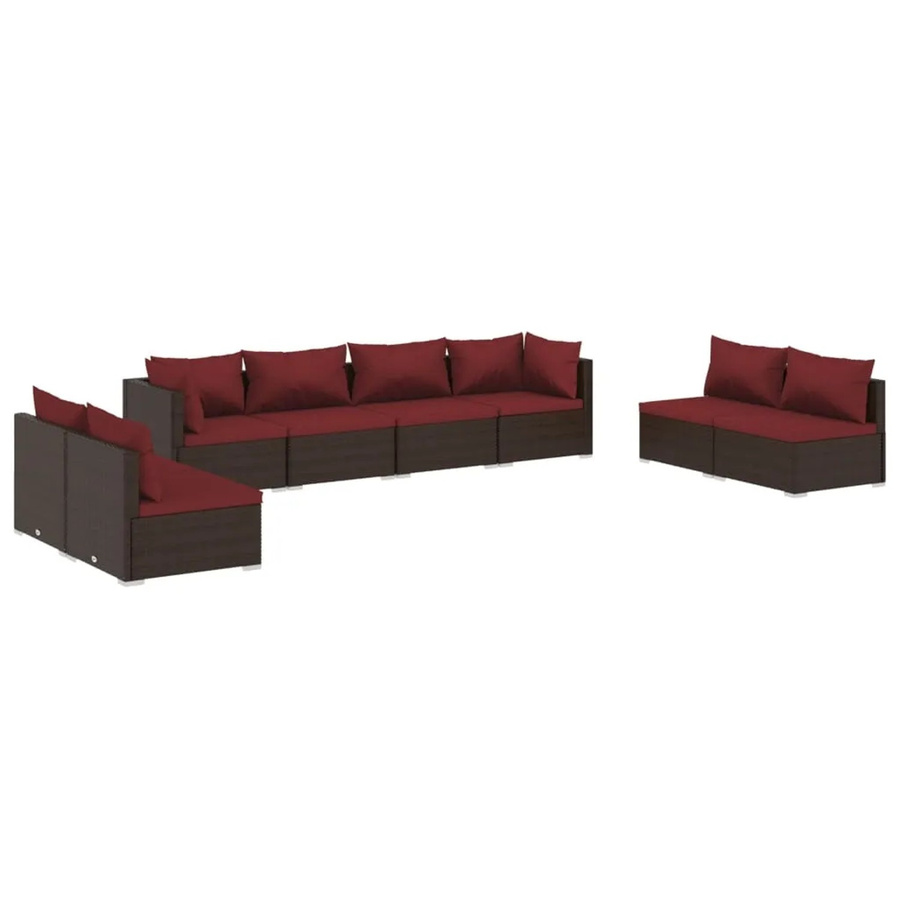 vidaXL 8-teiliges Garten-Lounge-Set aus Poly-Rattan in Braun mit Kissen und L-Form - Bild 2