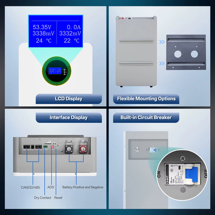 MFUZOP LiFePO4 All-in-One-Batterie 48V 100Ah, 51,2V 5,12kWh, Farbe: Weiß, mit RS485/CAN-Unterstützung, Klasse A - Bild 4