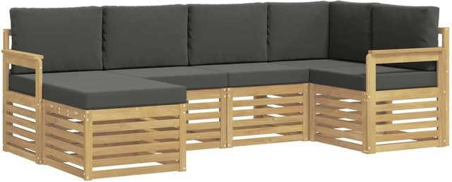 vidaXL Outdoor-Sofagarnitur 6-teilig in L-Form aus Akazienholz mit Polstern in Weiß und Anthrazit - Bild 1