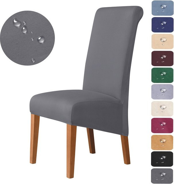 WANERQU Spandex Stuhlbezug XL in Grau, elastischer Esszimmerstuhl-Schonbezug mit langer Rückenlehne - Bild 1